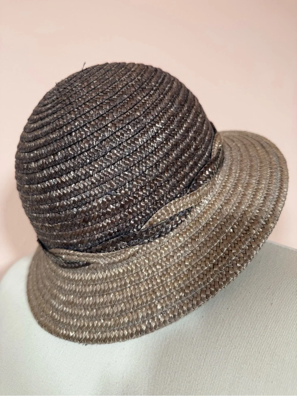 Vintage Italian Brandeis natural straw Grey tan Art deco short brim sun hat - Picture 15 of 17